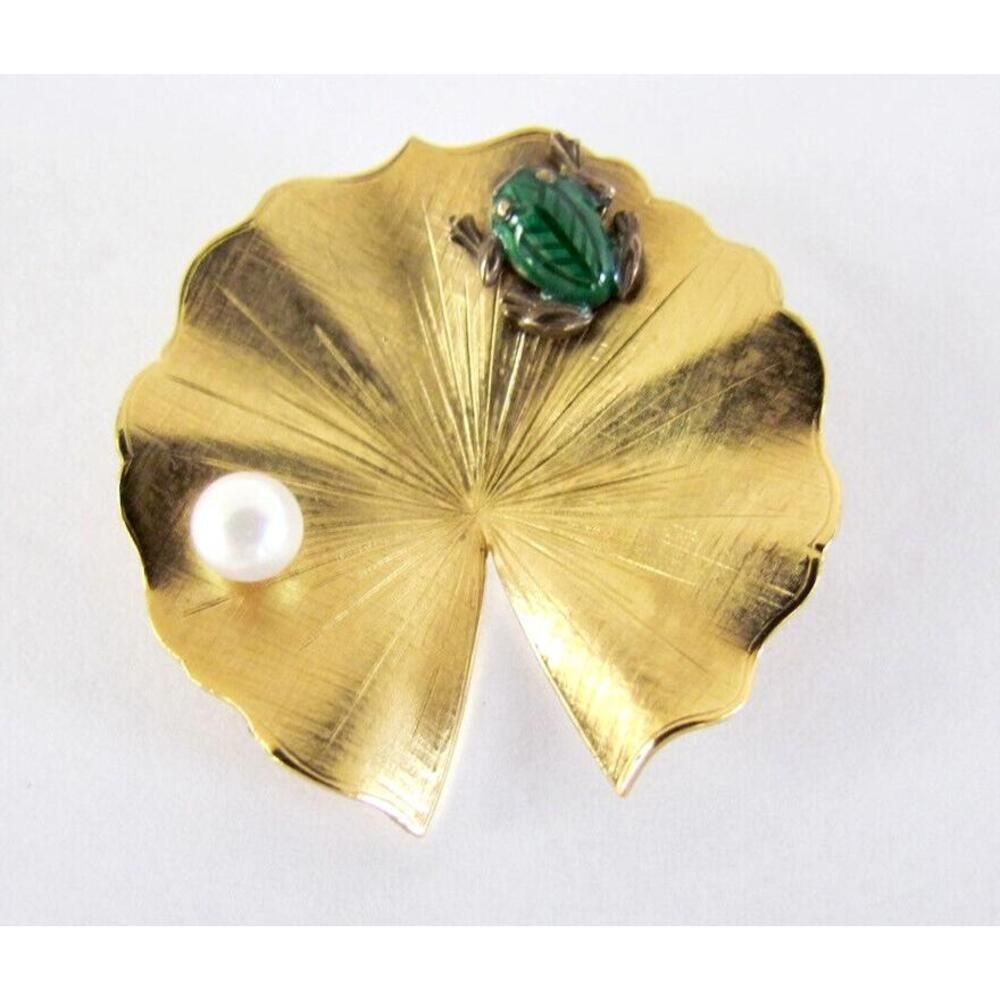 RARE Wells Figural Brooch Frog on Lillipad 14k GF